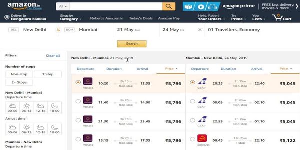 Amazon quietly introduces flight bookings for users in India